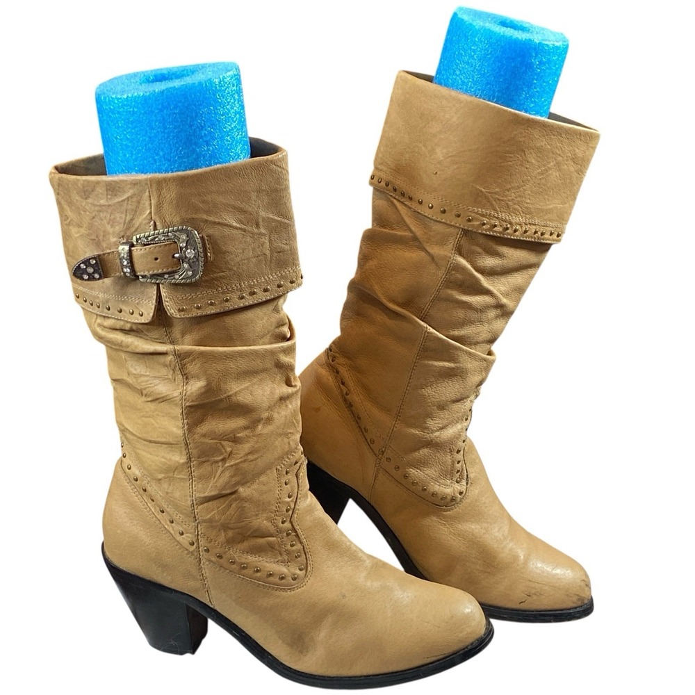 Y2K‎ Dingo Leather Slouch Boots Womens 8M Tan Western Mid-Calf Cowboy Boho Chic